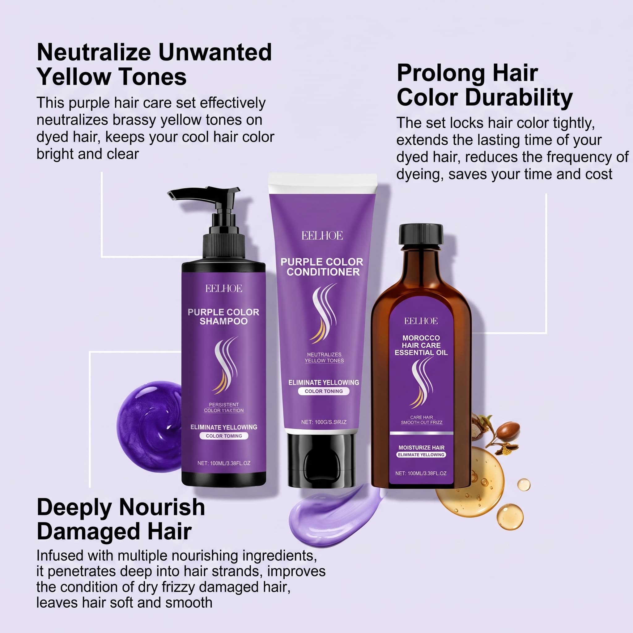 Purple Shampoo Set With Condit - Hair Care Hair Serum review and price